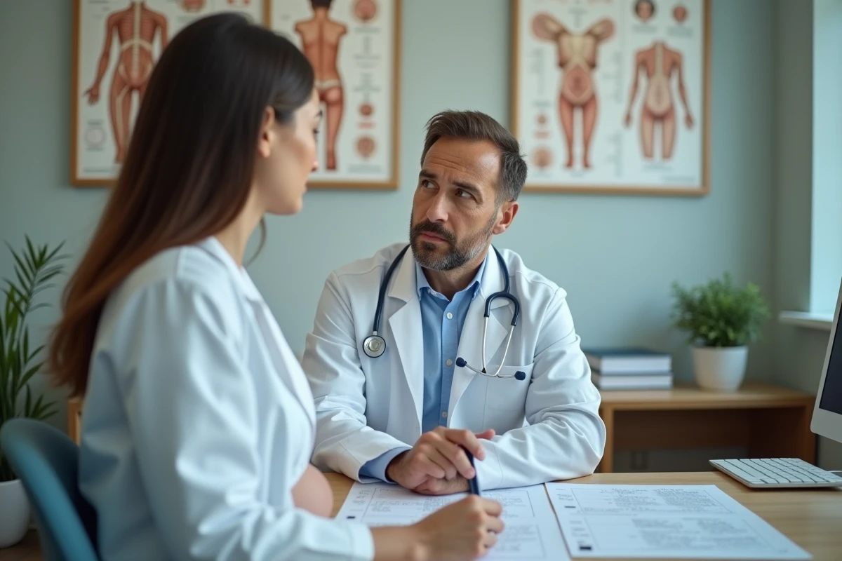 Docteur et femme enceinte lors d