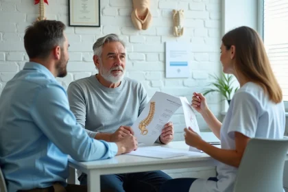 Homme d'âge moyen en consultation avec une médecin