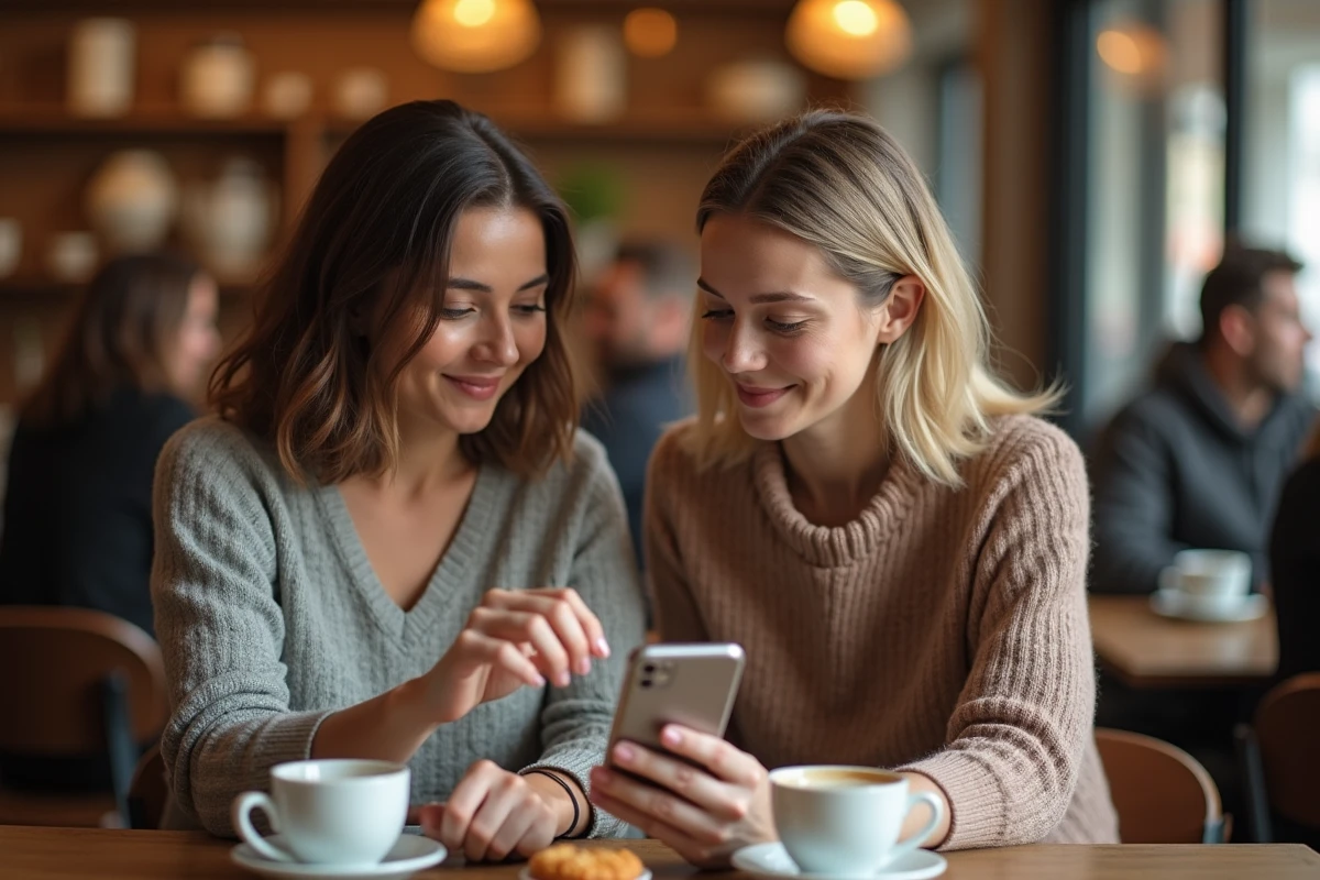 Deux femmes discutant des avis partagés sur les résultats de Better Me dans un café