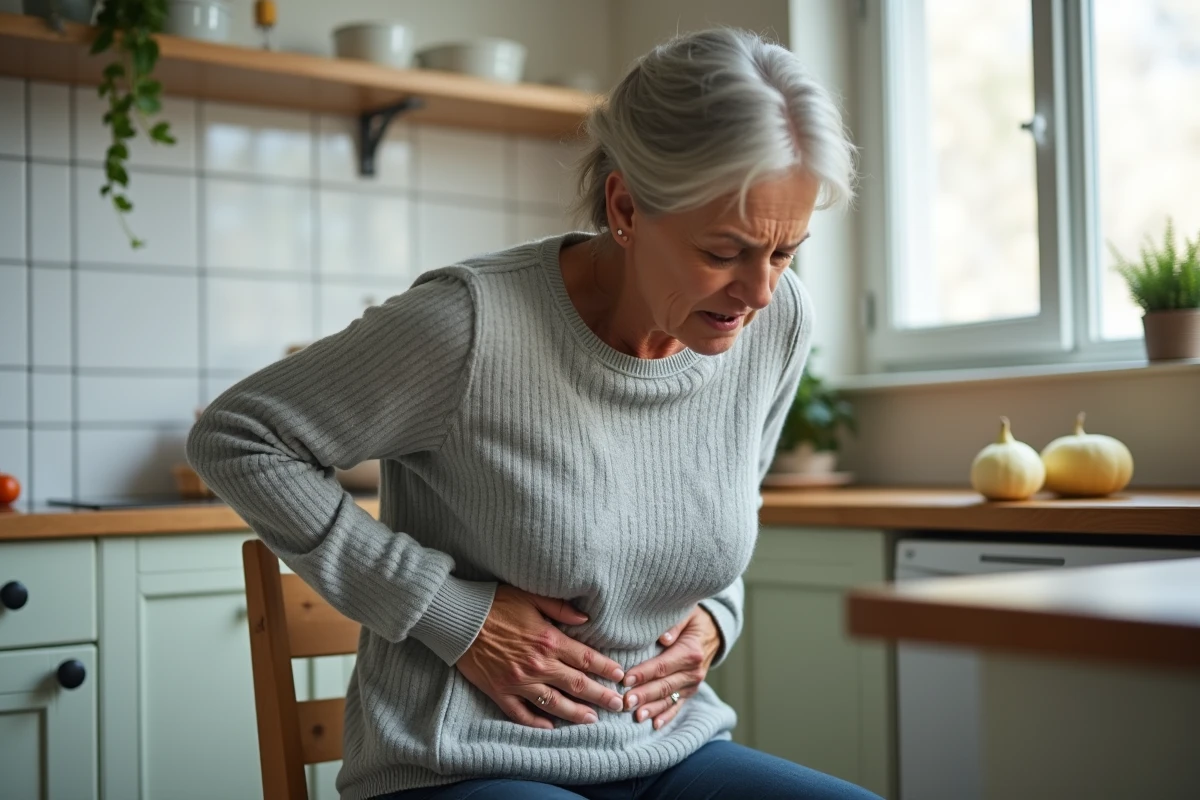 Femme souffrant de douleurs abdominales après ingestion accidentelle de coloquinte toxique dans sa cuisine