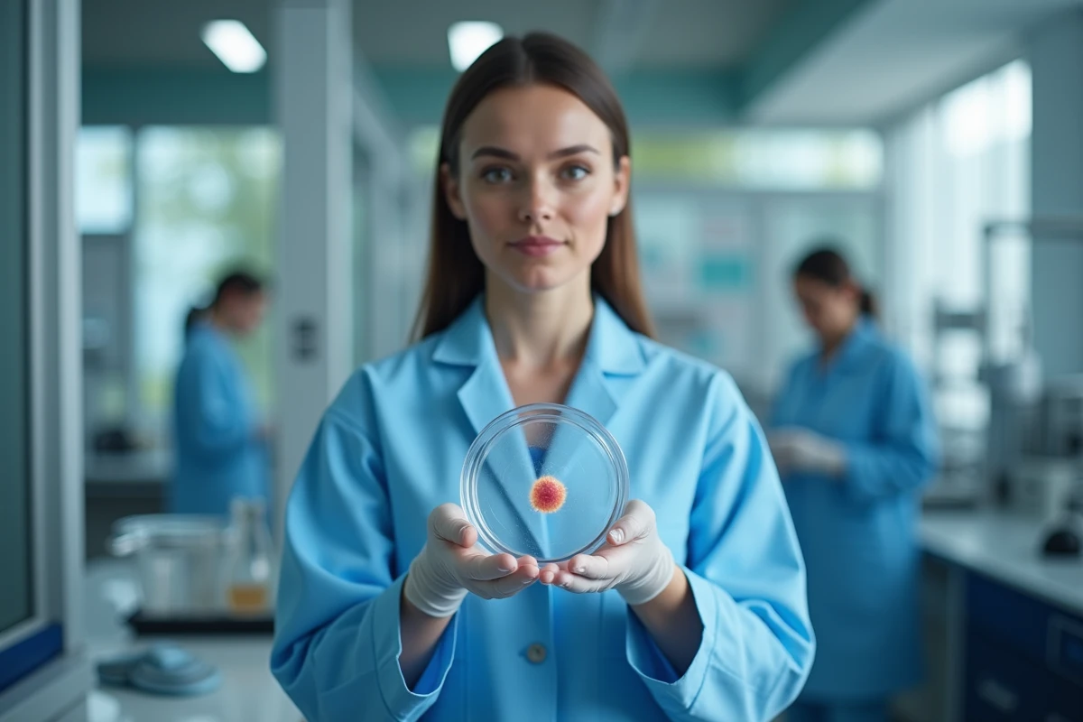 Embryologiste tenant un embryon en laboratoire