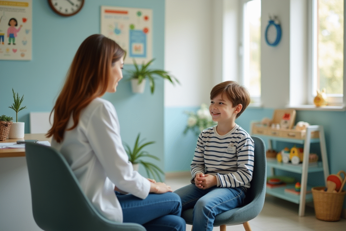Jeune garçon avec sa mère dans un cabinet médical