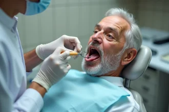 Examen clinique de la langue par un dentiste pour détecter un cancer buccal