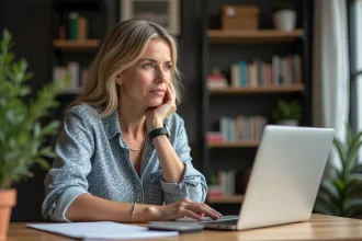 Femme d'âge moyen dans un bureau moderne et chaleureux