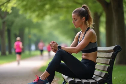 Femme sportive en pleine préparation dans un parc