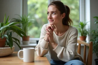 Femme en détente se massant la main dans la cuisine