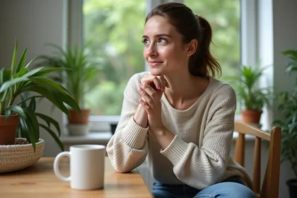 Femme en détente se massant la main dans la cuisine