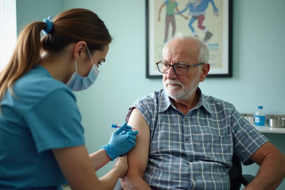 Un homme âgé recevant une injection de vaccin contre le zona dans un cabinet médical