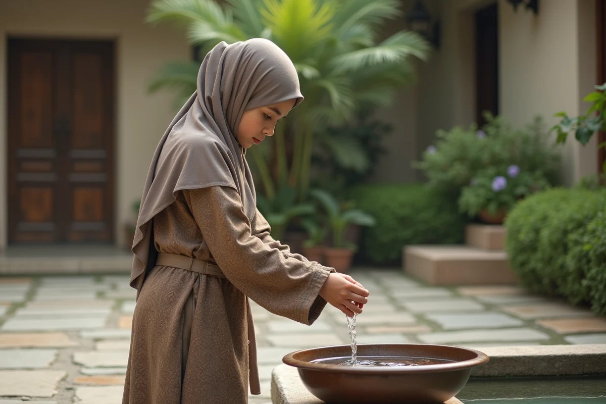 Jeune fille en foulard effectue un rituel d