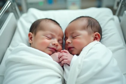 Jumeaux nouveau-nés dans un berceau d'hôpital