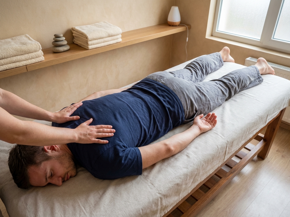 Homme recevant un massage dans un cadre apaisant