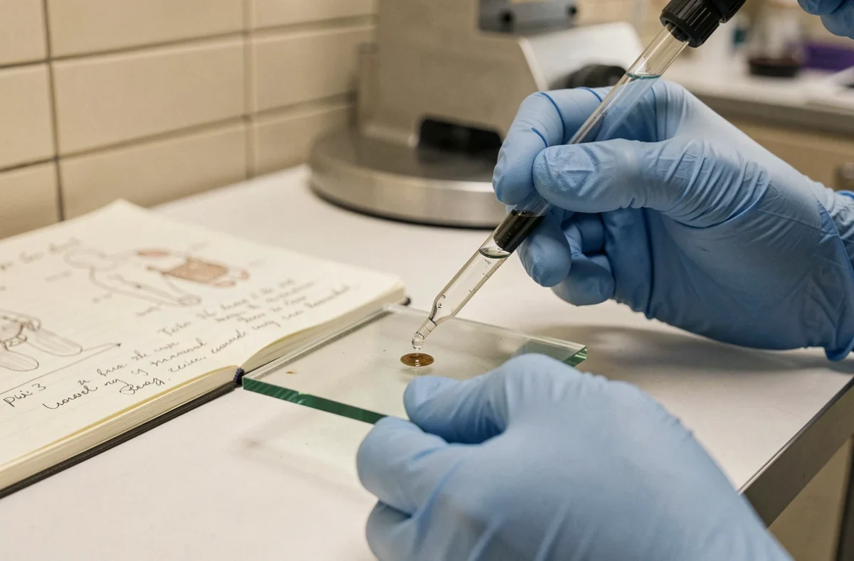 Préparation d'une lame microscopique pour l'analyse de la flore bactérienne commensale en laboratoire