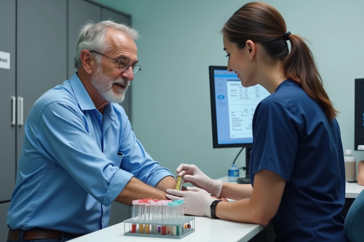 Prise de sang en laboratoire pour analyse de globules blancs élevés chez un patient adulte