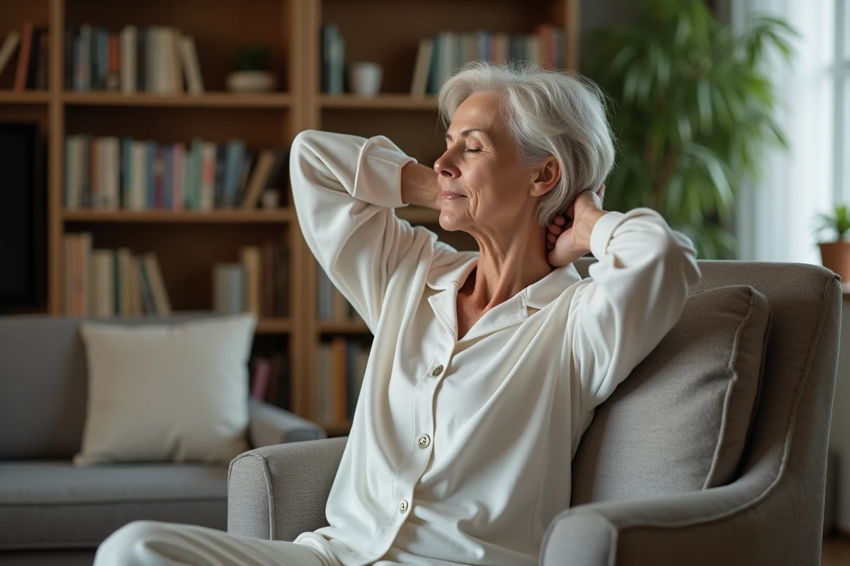 Femme senior en relaxation dans son salon