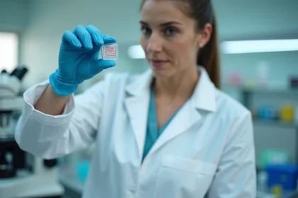 Technicienne de laboratoire examinant un échantillon d'urine dans un laboratoire médical moderne